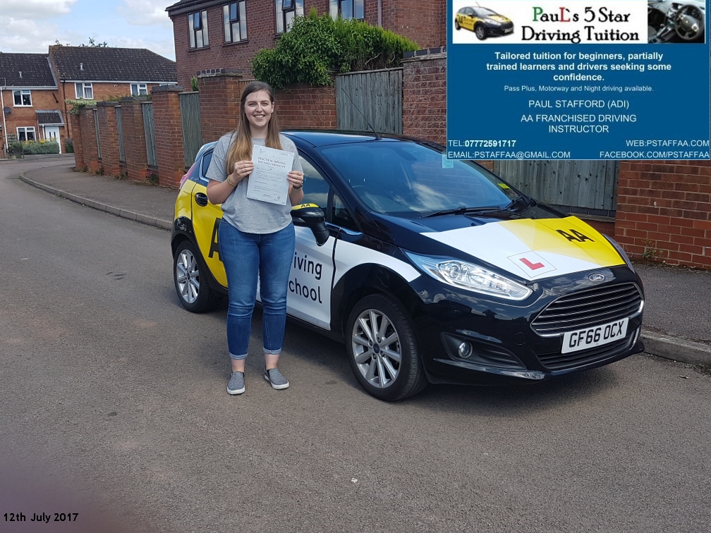 First Time Test Pass Pupil Ellen Kerr with Paul's 5 Star Driving Tuition